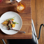 Beets with mandarins, candied fennel, goat cheese, honey, and arugula