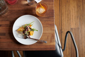Beets with mandarins, candied fennel, goat cheese, honey, and arugula