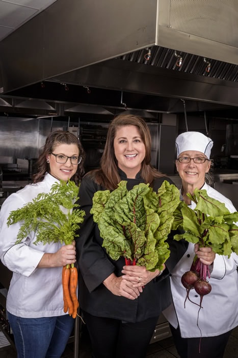 From left, Kim Wells, head chef at Renoโs Skyline Kitchen & Vine; Lara Ritchie, chef/owner/culinary director of Nothing To It! Culinary Center in Reno in TMCCโs culinary program kitchen; and Michelle Palmer, executive sous chef for SAVOR