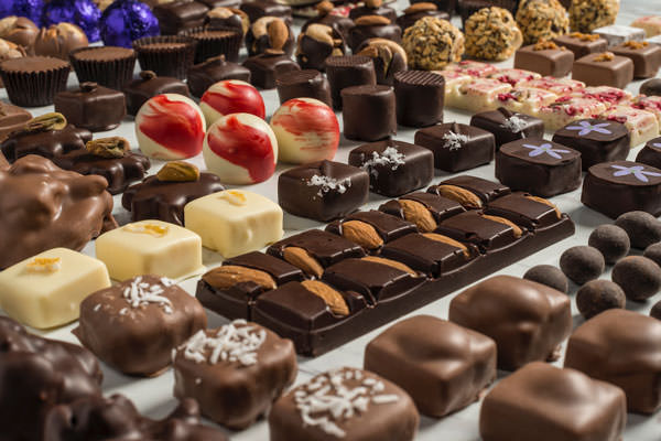 display of handmade artisan chocolates from Dorinda’s Chocolates