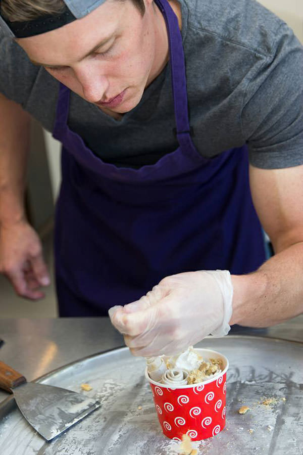 Dillon Vance produces ice cream on the spot at Rolled Mountain Creamery in Reno