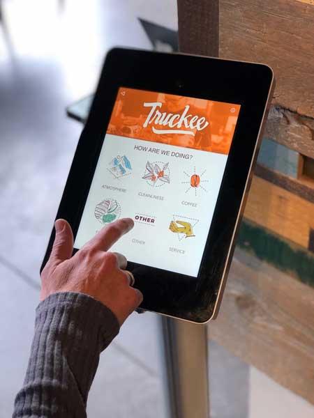 An on-site LikeMoji kiosk enables customers to provide instant feedback to local businesses. Photo courtesy of LikeMoji
