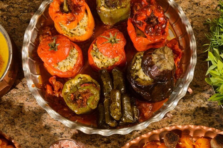 Stuffed Green Peppers, Eggplants, and Tomatoes