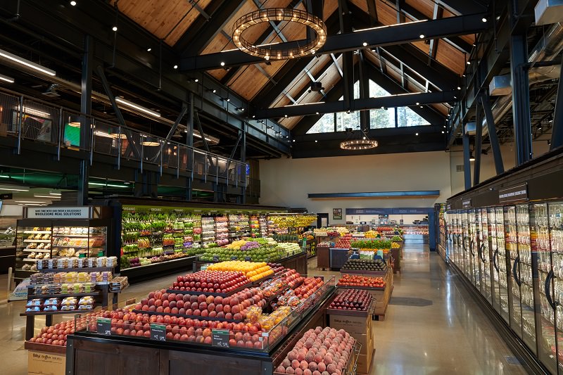 Wide angle image of a colorful open-format marketplace