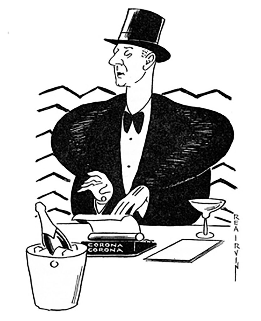 This line drawing of Lucius Beebe appeared in the November 1949 issue of Gourmet magazine, with his column Along the Boulevards. Printed with permission