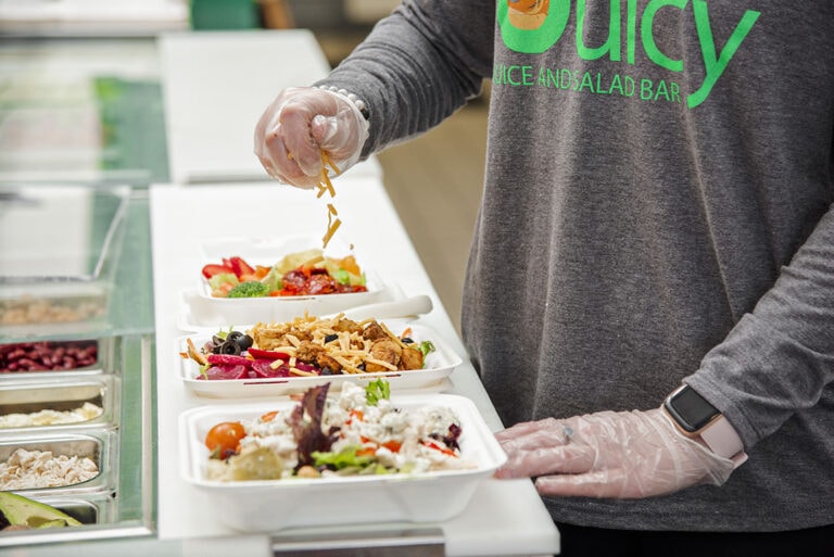 So Juicy Juice & Salad Bar in Carson City is certified through the Nevada Green Business Program. The restaurant uses compostable takeout containers, offers options for smaller servings, and asks customers if they need disposable items such as receipts, utensils, or napkins before providing them with takeout items