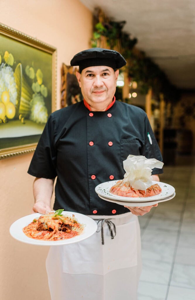 Pietro Ochoa, chef at Pietro’s Famiglia Italian restaurant in Sparks, serves steak pizzaiola and seafood cioppino. Photo by Candice Vivien