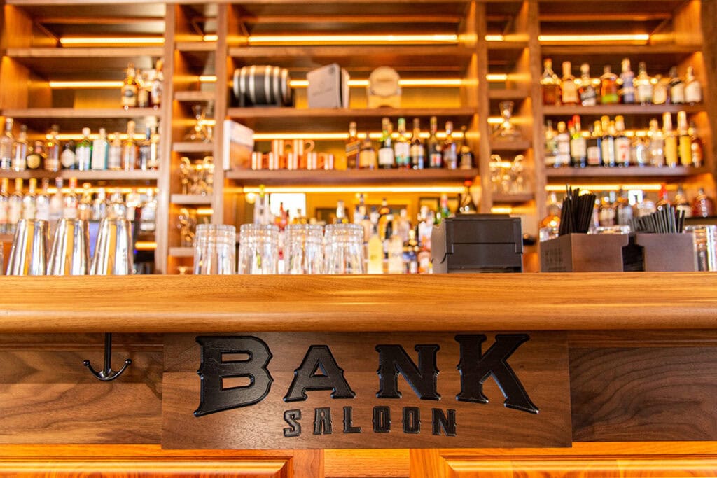 The bar at the Bank Saloon