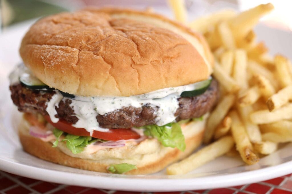 The Slanted Porchโs lamb burger with fries