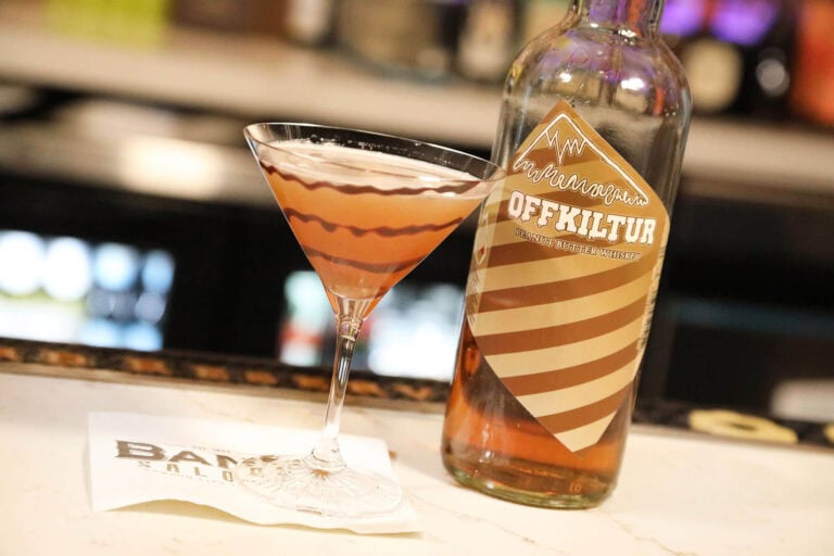 Chocolate peanut butter martini made with Offkiltur peanut butter whiskey, from Bank Saloon. Photo by Lou Manna