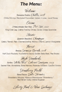 Liberty Cult Wine Dinner Menu