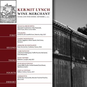 Kermit Lynch Wine Merchant - Cucina Lupo Wine Dinner September 23, 2023