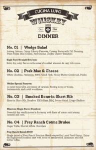 Cucina Lupo Whiskey Dinner Menu