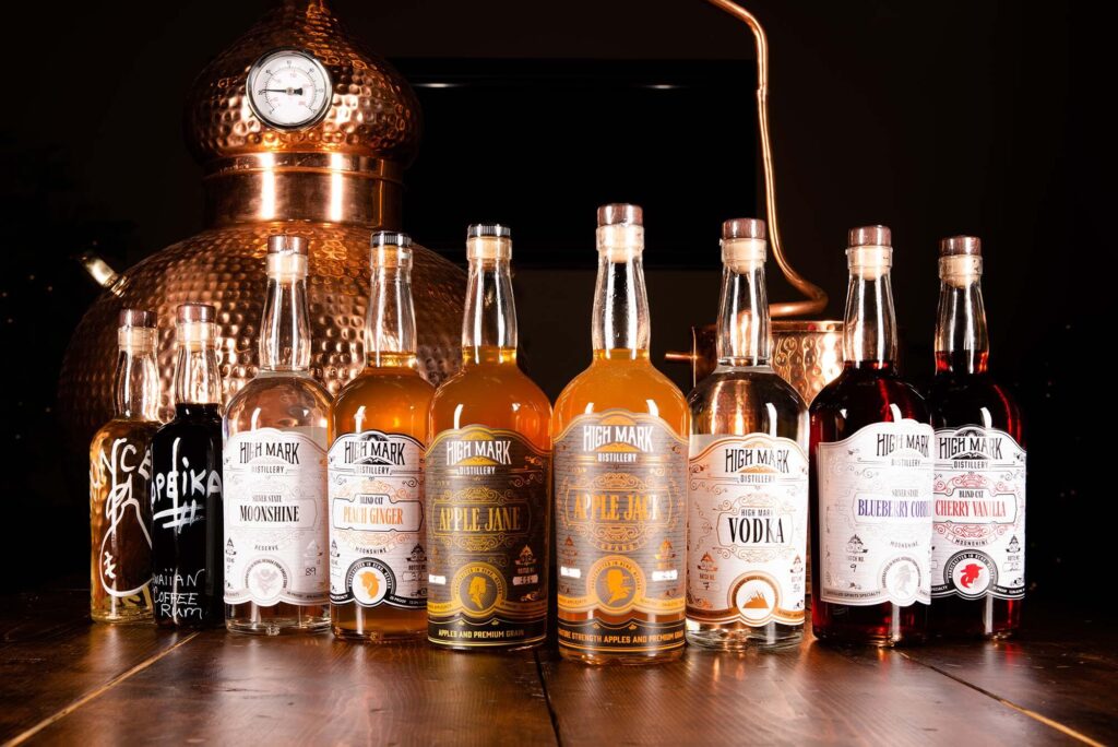 Spirits produced by High Mark Distillery in Reno. Photo by Asa Gilmore