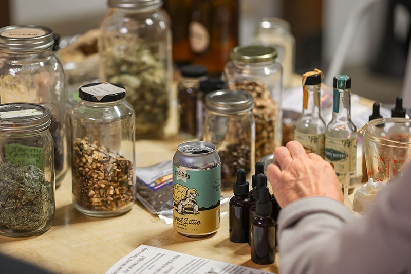 Ingredients for DIY herbal bitters and a local craft beer at an Atelier in Reno workshop.