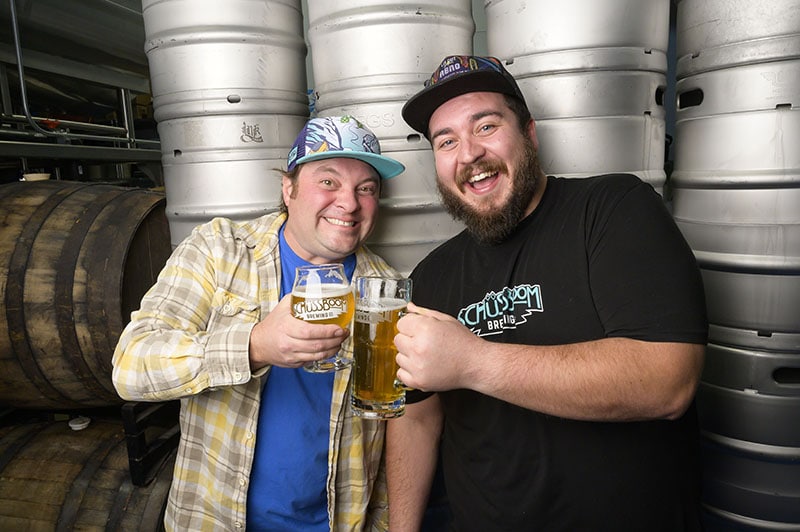 Jason Wagner, co-owner, and Evan Eldridge, head brewer, of Schüssboom Brewing Co. in Reno. Photo by Mike Higdon