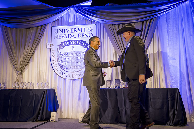 UNR President Sandoval recognizes J.J. Goichoechea. Photo by Brin Reynolds