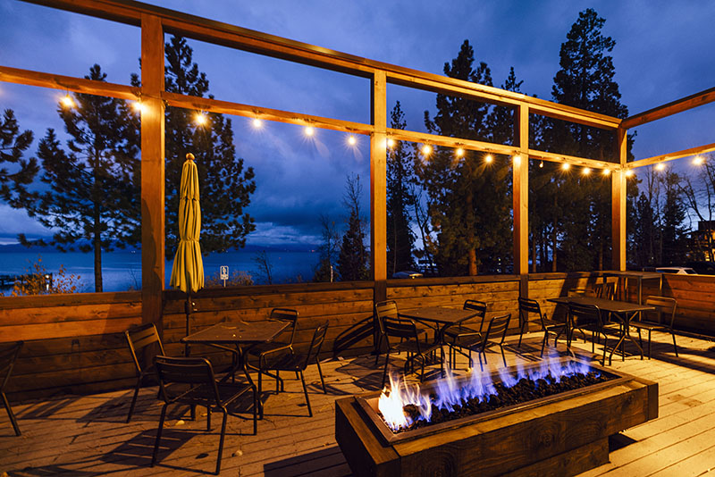 Enjoy a beer, the view, and globally inspired seasonal plates on the lakeside patio at Tahoe National Brewing Co.