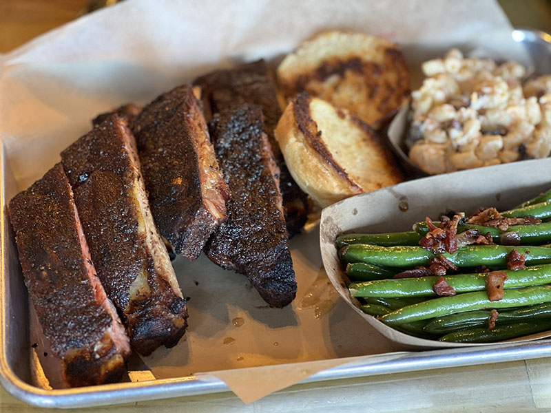 Memphis-style ribs with beans and macaroni salad. Photo by Dave Santina