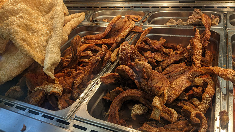 Chicharrón at most Latino butcher shops costs about $9.99 per pound