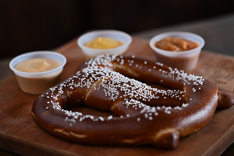 Wetzstein’s pretzel with beer cheese, bacon jam, and Dijon mustard