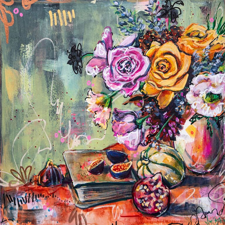 Fall Poetry, mixed media on watercolor paper. Illustration by Ivy Case