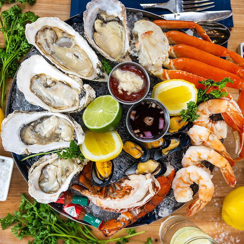 Shellfish tower at Oyster Bar at Legends Bay Casino