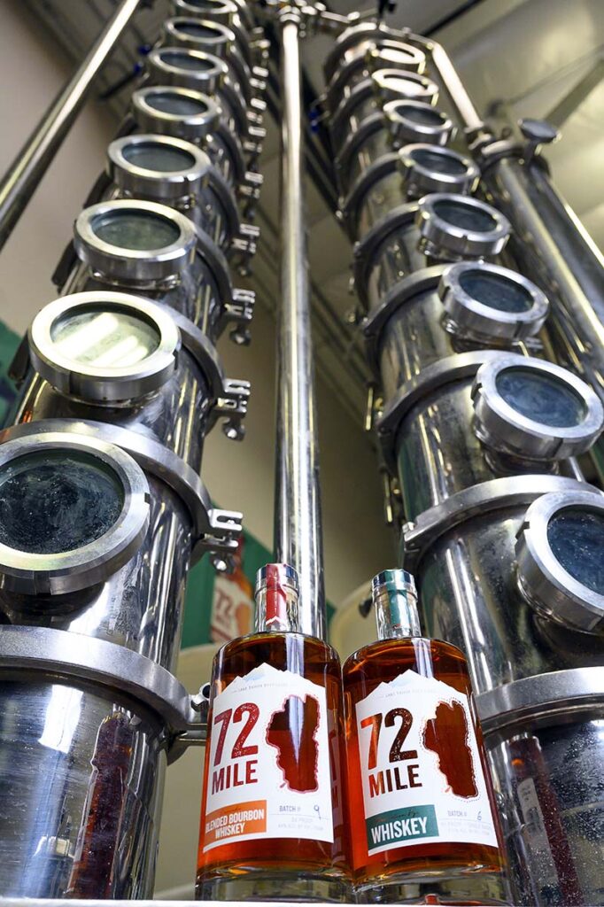 72 Mile Distillery's blended bourbon and rye whiskeys sit on the still. Photo by Mike Higdon