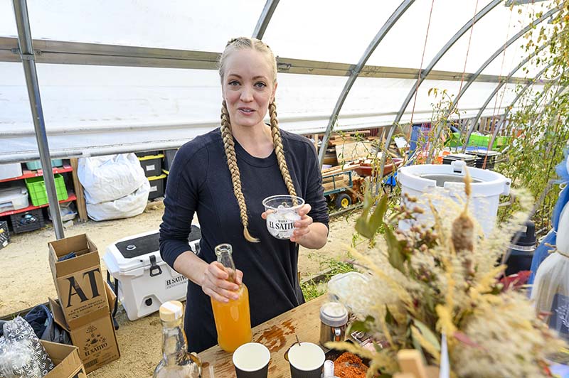 Jaime Whitton, co-founder and managing partner of El Sativo Organic Tequila, pours a premixed cocktail at Urban Roots’ 15th birthday brunch in Reno. Photo by Mike Higdon