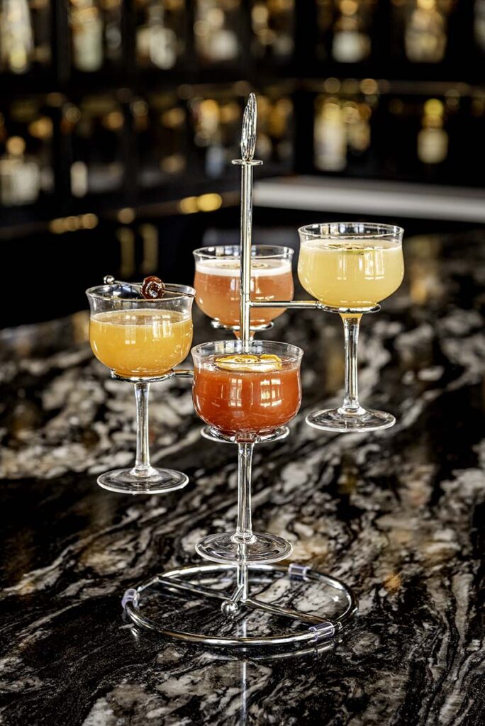 A carousel of mocktails at Grafted includes la Cantura, Sandia skies, SMF, and blood orange spritz. Photo by Donna Victor