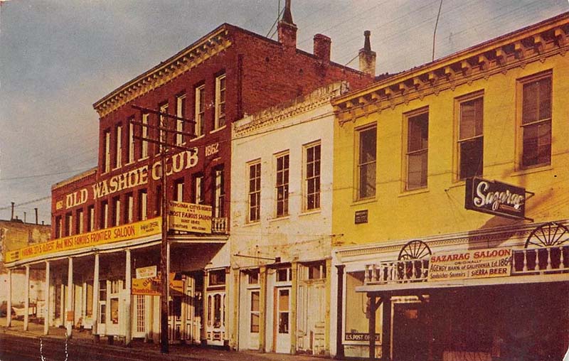 This 1950s color postcard shows the Sazerac and surrounding area looking rundown. Sign indicates this was the location of the Bank of California. Photo courtesy of Out West Vintage Postcards