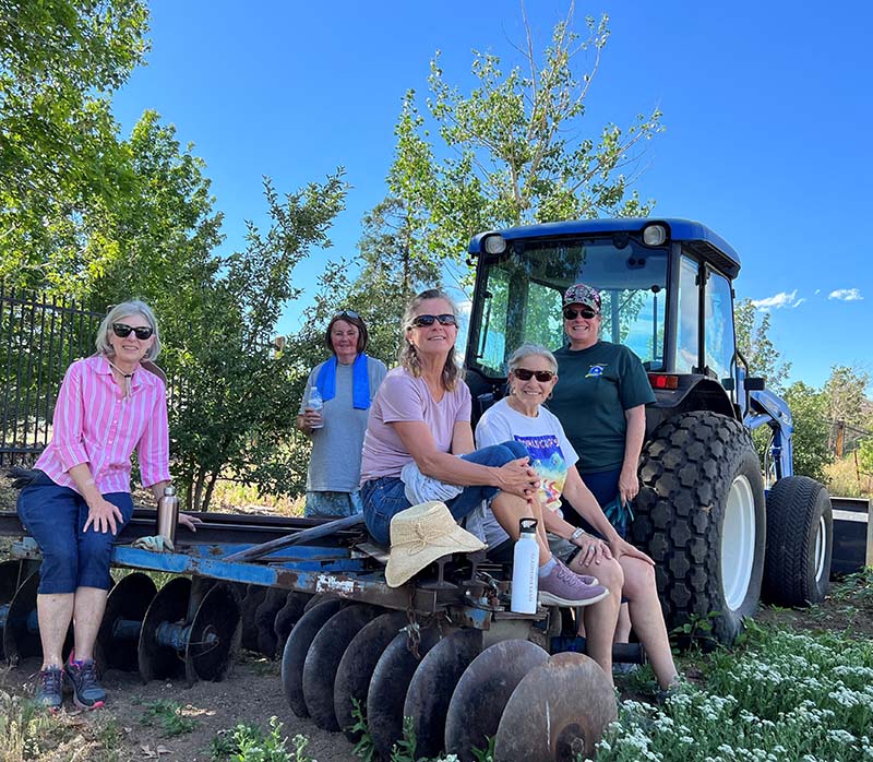 Master gardeners Rachel, Doreen, Milan, Martha, and Cindy take a break after a hard day weeding in the sun at Rancho San Rafael Community Garden in Reno. Photo courtesy of Rachel McClure