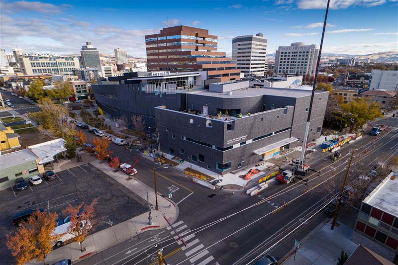 The Nevada Museum of Art’s 50,000-square-foot expansion project, with a front door on California Avenue, opens to the public this spring. The expansion includes a sculpture garden and an Indigenous interpretive garden. Photo courtesy of Nevada Museum of Art