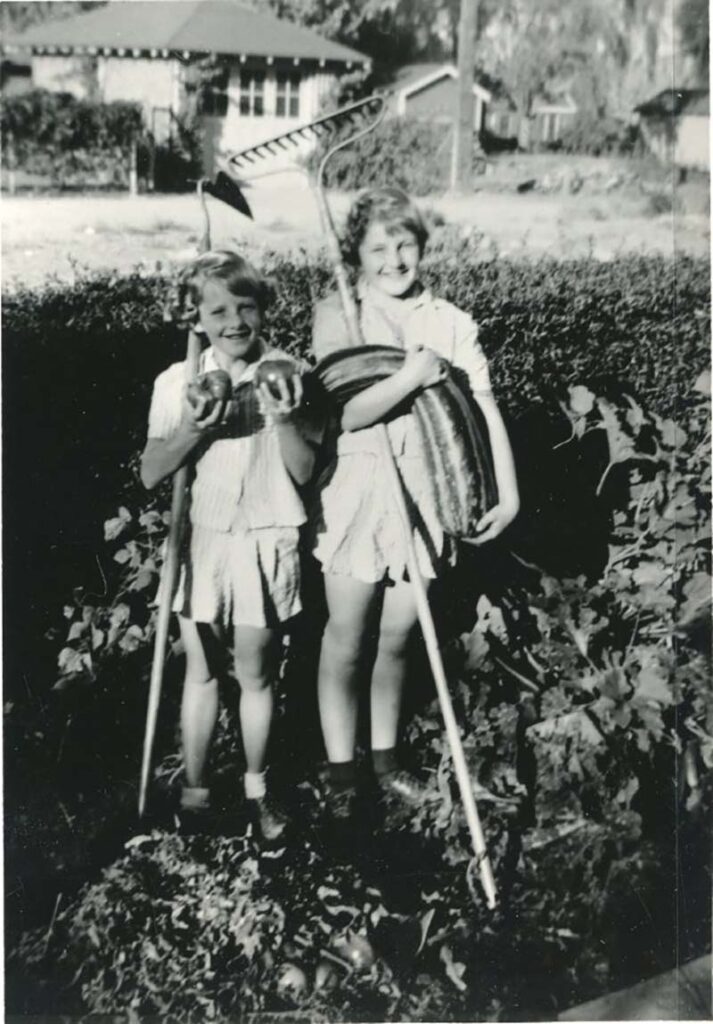 Janet and Barbara Kruger in their victory garden with prize-winning squash during World War II. Photo courtesy of Nevada Historical Society