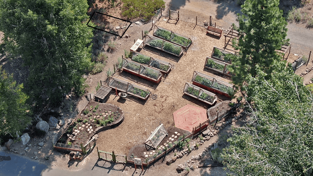 Overhead photo of the community garden