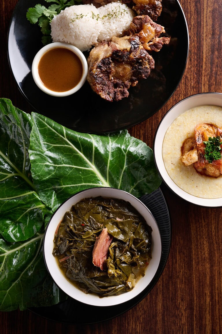 Braised oxtail, shrimp and grits, and collard greens are just some of the Southern specialties offered at Papa What You Cooking