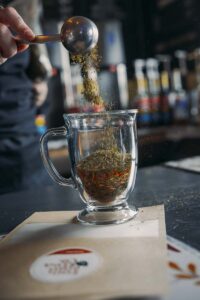 An inflammation elixir, which contains turmeric, tulsi, dandelion, chickweed, licorice root, sarsaparilla, and alfalfa