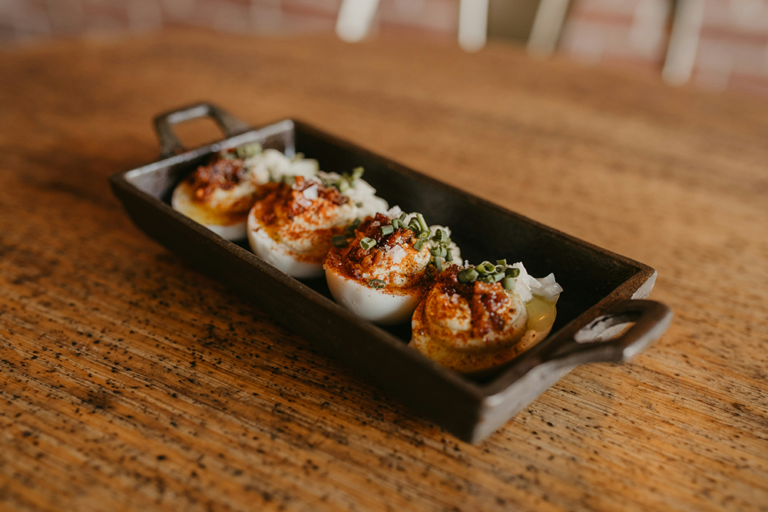Bacon and Caramelized Onion Deviled Eggs