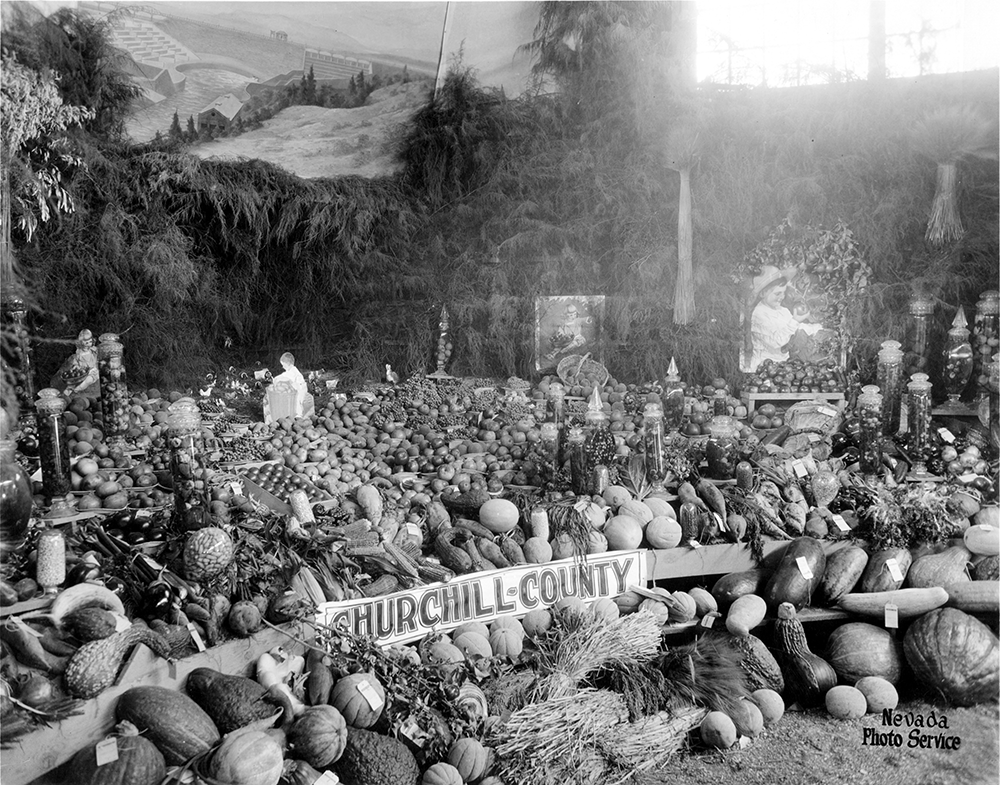 The agricultural abundance of Churchill County was on full display at its exposition booth. Photo courtesy of University of Nevada, Reno Special Collections and University Archives Department